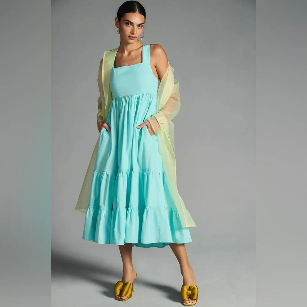 Anthropologie Blue Sleeveless Square Neck Sundress - Picture 1 of 6